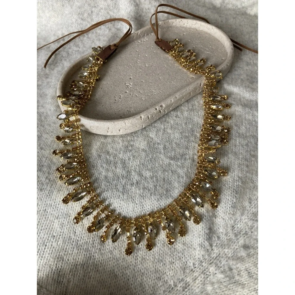 Gold Tone Rhinestone Fringe Belt Tie Boho Statement Bling Glam Festival y2K